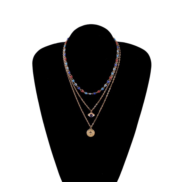 Helpushine New multi-layer eye necklace pendant necklace women's fashion three-layer necklace