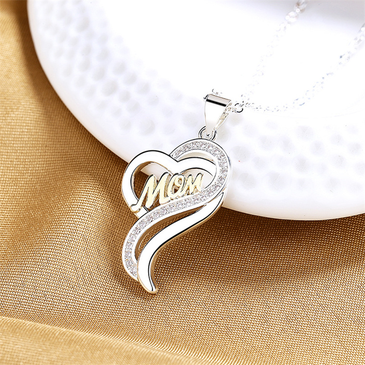 Helpushine Fashion Mother's Day Gift S925 Silver Heart Necklace Letter MOM Pendant Necklace Jewelry