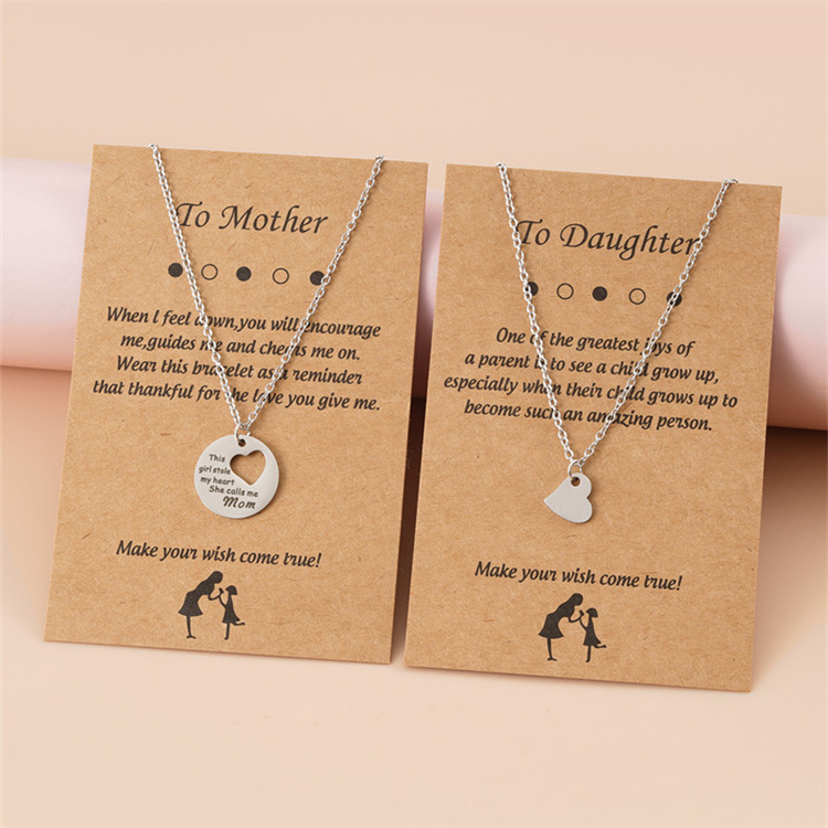 Helpushine Mother's Day Stainless Steel Necklace Parent-Child Necklace Set Heart Necklace with Card Jewelry