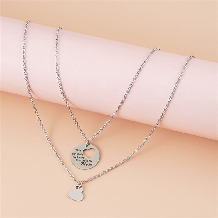 Helpushine Mother's Day Stainless Steel Necklace Parent-Child Necklace Set Heart Necklace with Card Jewelry
