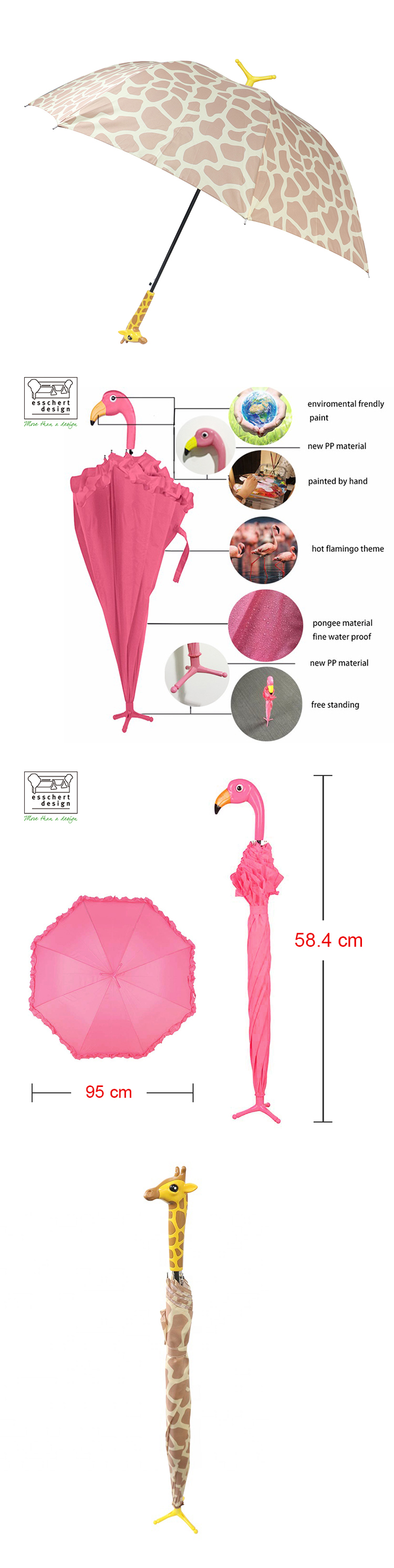 Best Quality Unique Flamingo Shape Pink Color Beach Umbrella Girls Cartoon Umbrella