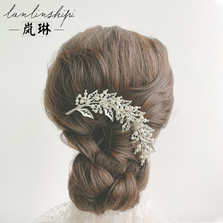 Helpushine Hot sale bridal hair accessories hollow leaf hair comb pearl rhinestone wholesale