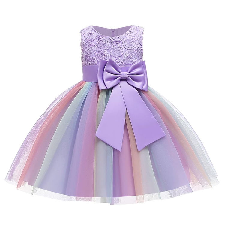 LZH Flower Girls Wedding Dress Kids Rainbow Birthday Party Princess Dresses Children's Costume 3-10 Year