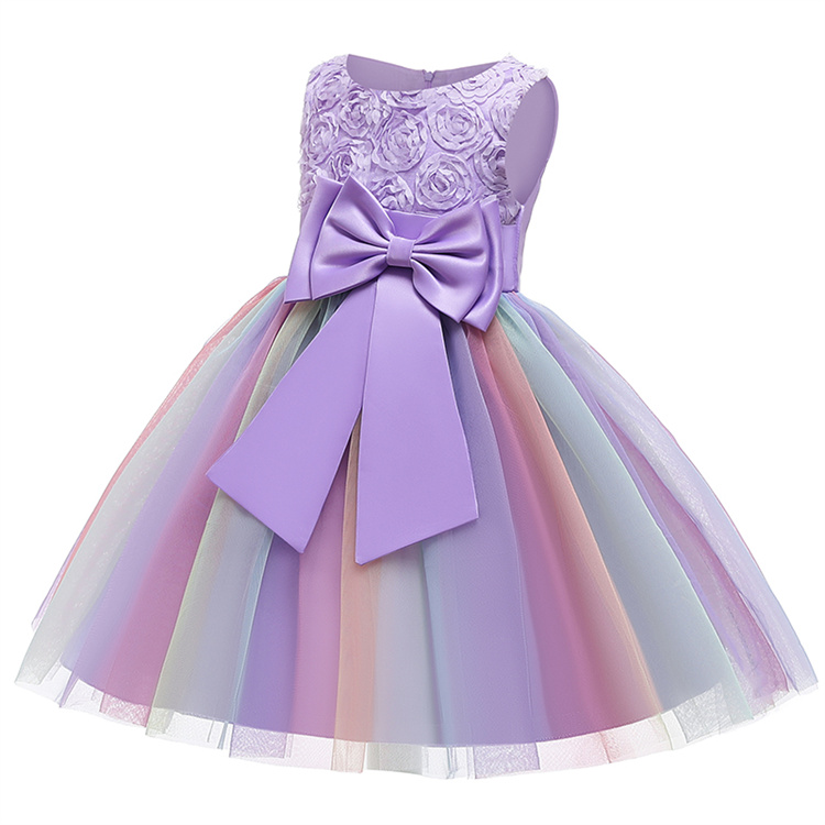 LZH Flower Girls Wedding Dress Kids Rainbow Birthday Party Princess Dresses Children's Costume 3-10 Year