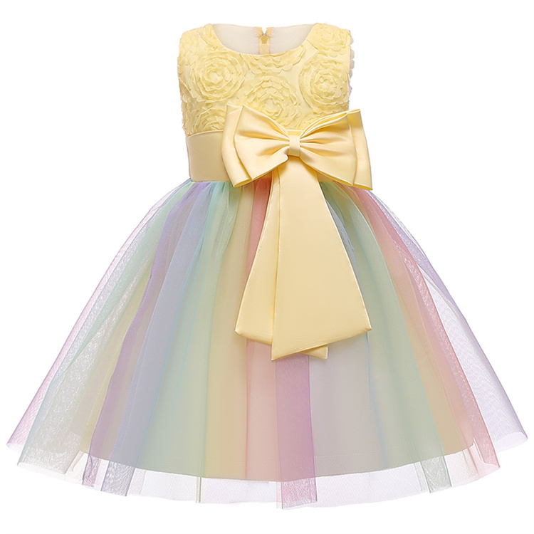 LZH Flower Girls Wedding Dress Kids Rainbow Birthday Party Princess Dresses Children's Costume 3-10 Year