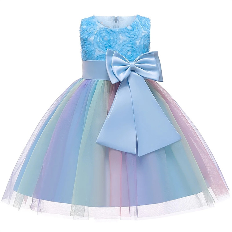 LZH Flower Girls Wedding Dress Kids Rainbow Birthday Party Princess Dresses Children's Costume 3-10 Year
