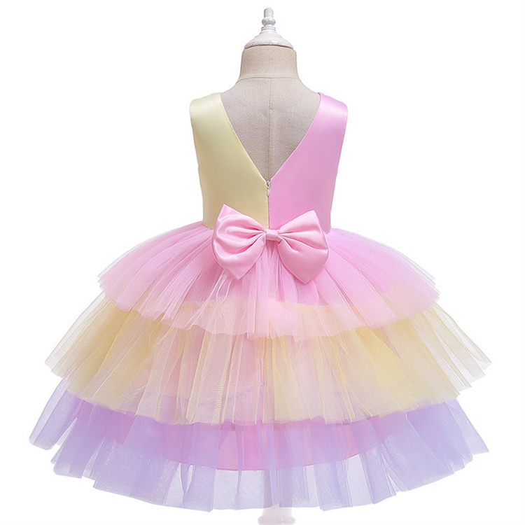 LZH Summer Children Color Matching Cake Dress Halloween Party Baby Girls Princess Dress Kids Dresses For Girls Prom Ball