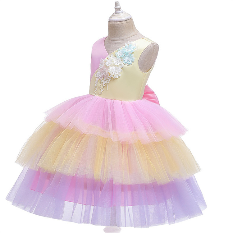 LZH Summer Children Color Matching Cake Dress Halloween Party Baby Girls Princess Dress Kids Dresses For Girls Prom Ball