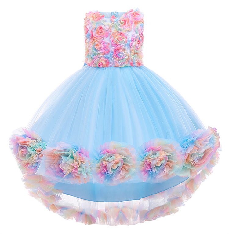 LZH Toddler Children Colorful Floral Dress Kids Evening Party Formal Pageant Gown Wedding Flower Girl Dress