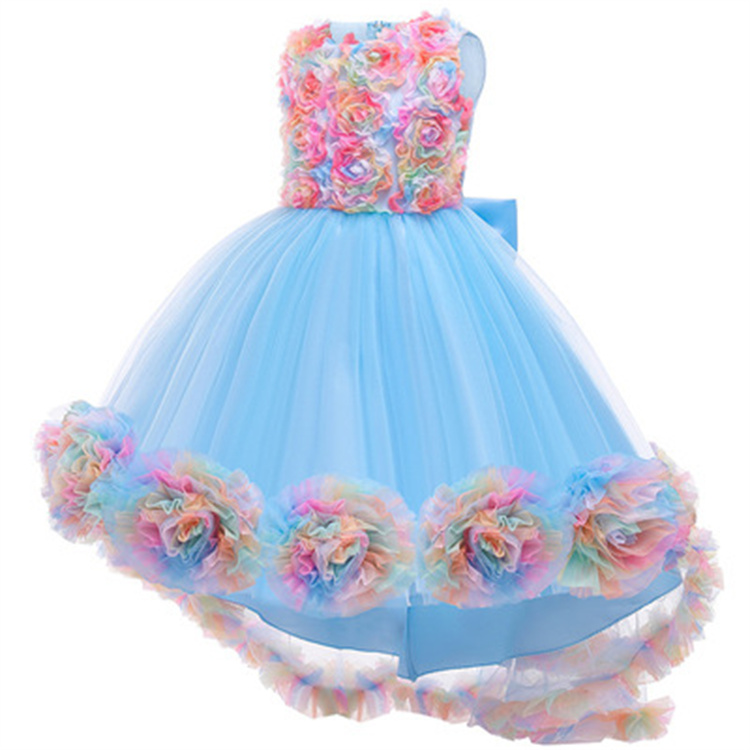 LZH Toddler Children Colorful Floral Dress Kids Evening Party Formal Pageant Gown Wedding Flower Girl Dress