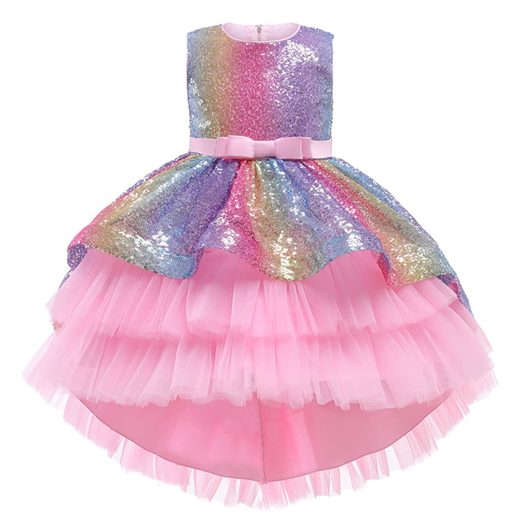 LZH Toddler Girls Rainbow Sequins Princess Dress For Girls Wedding Party Kids Formal Evening Gown Children