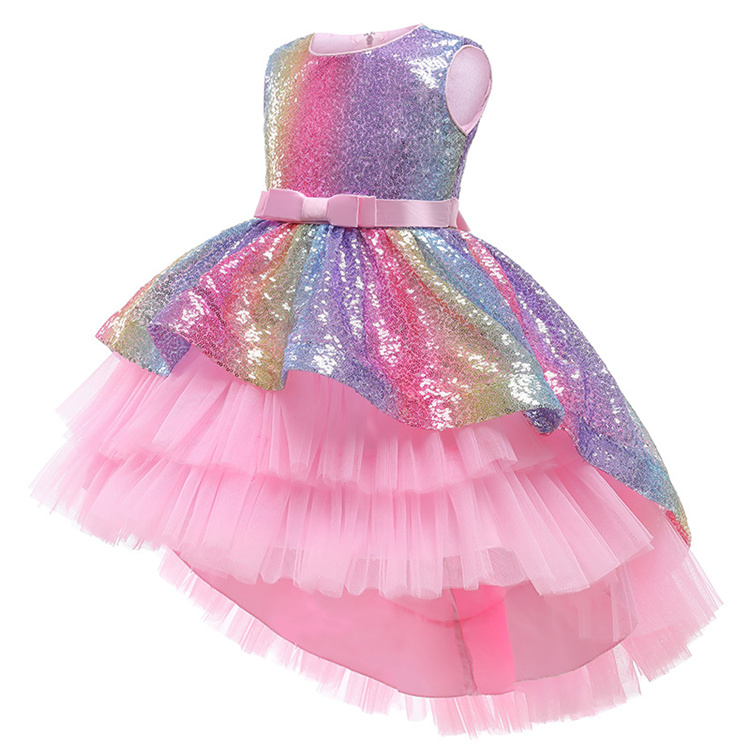 LZH Toddler Girls Rainbow Sequins Princess Dress For Girls Wedding Party Kids Formal Evening Gown Children