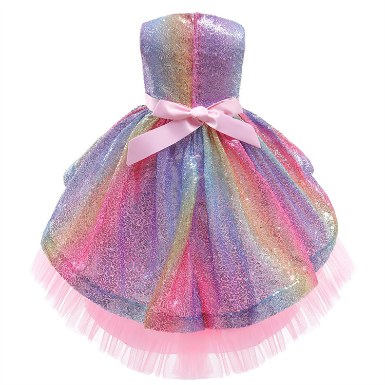 LZH Toddler Girls Rainbow Sequins Princess Dress For Girls Wedding Party Kids Formal Evening Gown Children