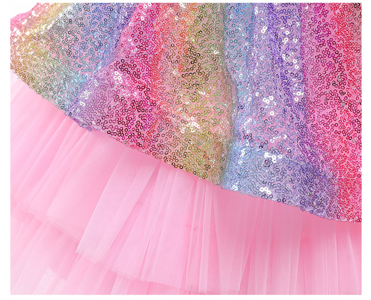 LZH Toddler Girls Rainbow Sequins Princess Dress For Girls Wedding Party Kids Formal Evening Gown Children