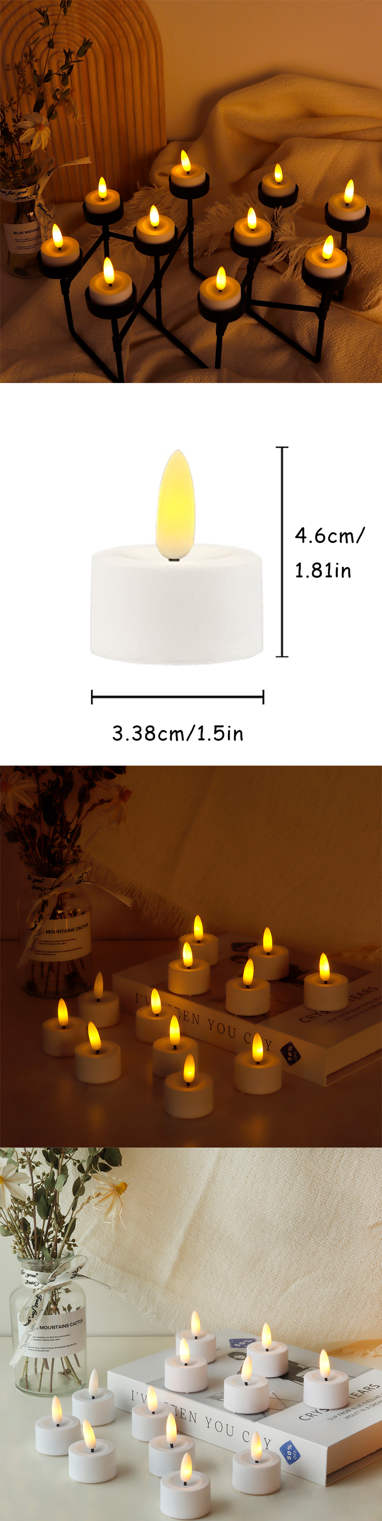 JHY Design 3D Real Flame White Plastic Led Candle Electric Flash Flame Small Candle Yellow Flash Tea Light for Birthday 