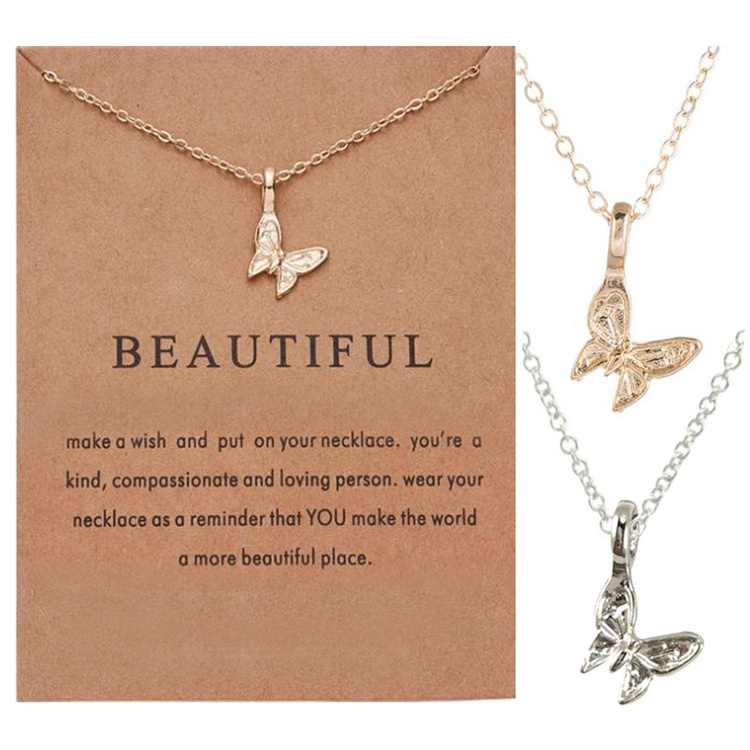 Amazon and INS Butterfly Necklace with Card Butterfly Pendant Choker Chain Necklace