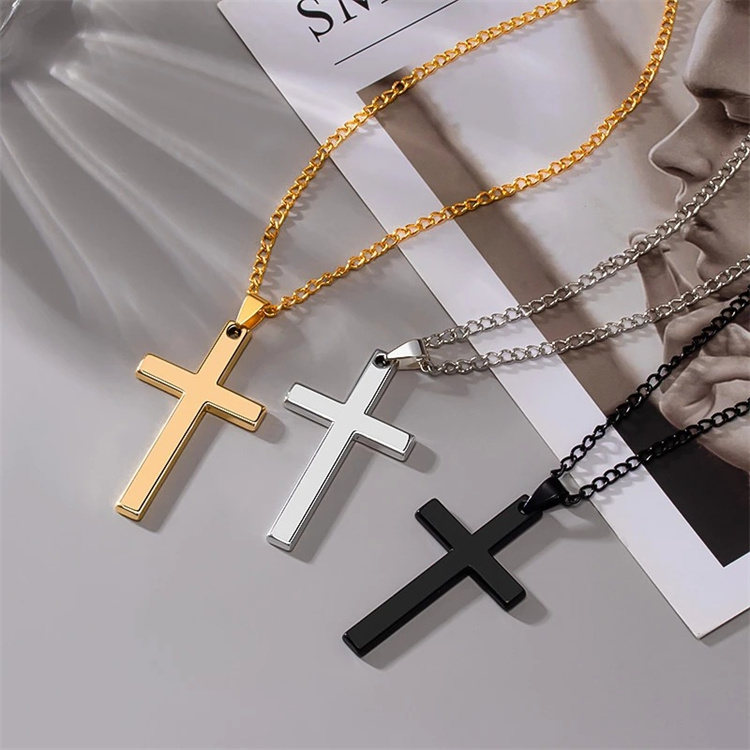 Simple cross pendant necklace temperament long necklace unisex sweater chain