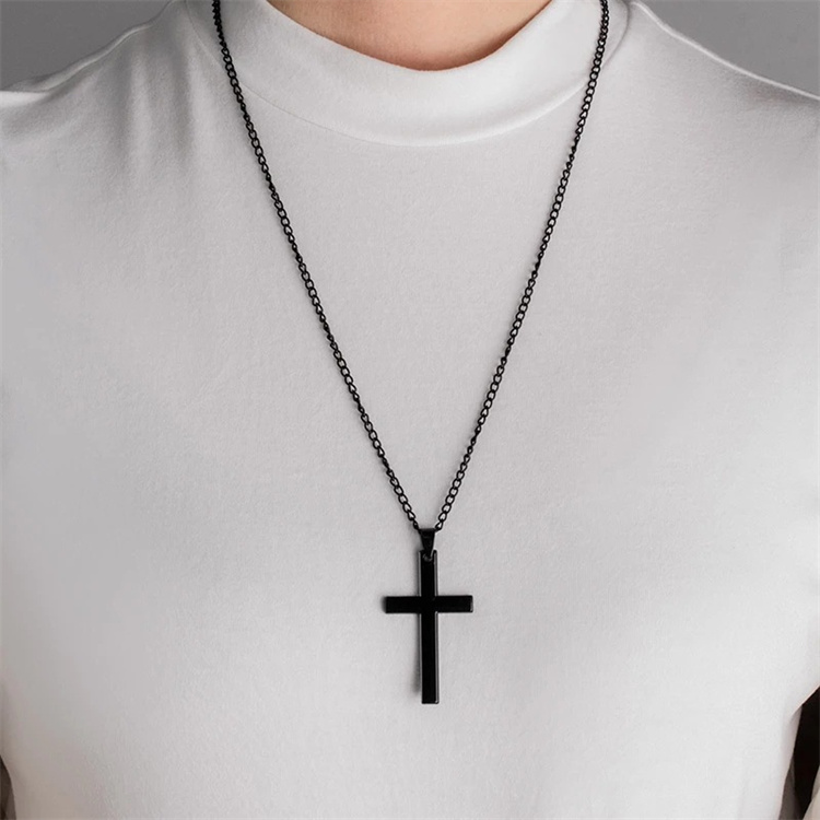 Simple cross pendant necklace temperament long necklace unisex sweater chain