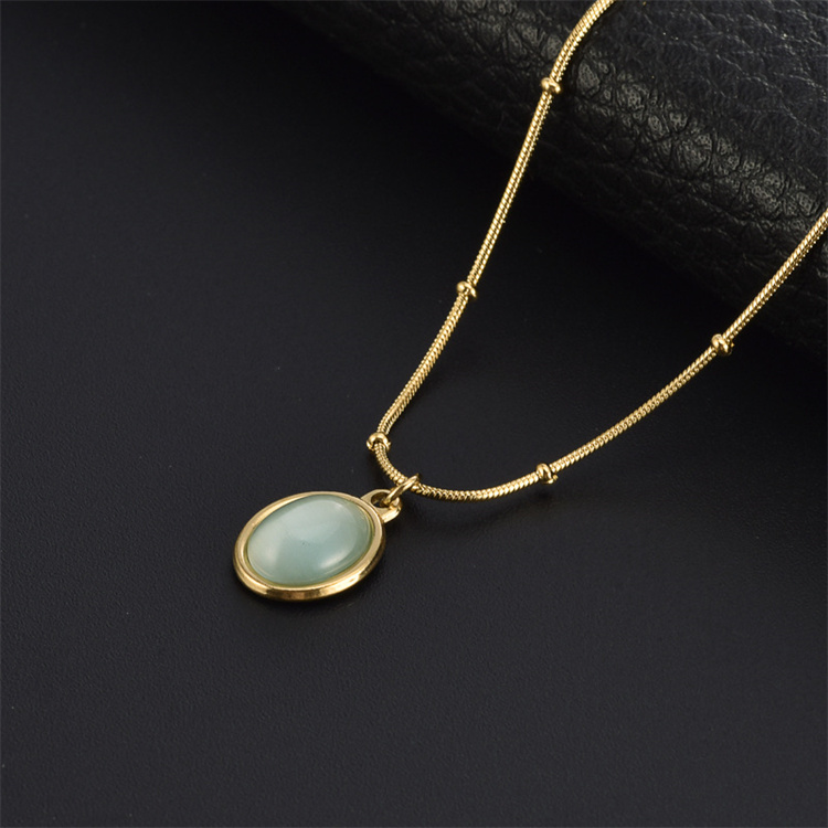 Simple Opal pendant choker necklace stainless steel necklace for women