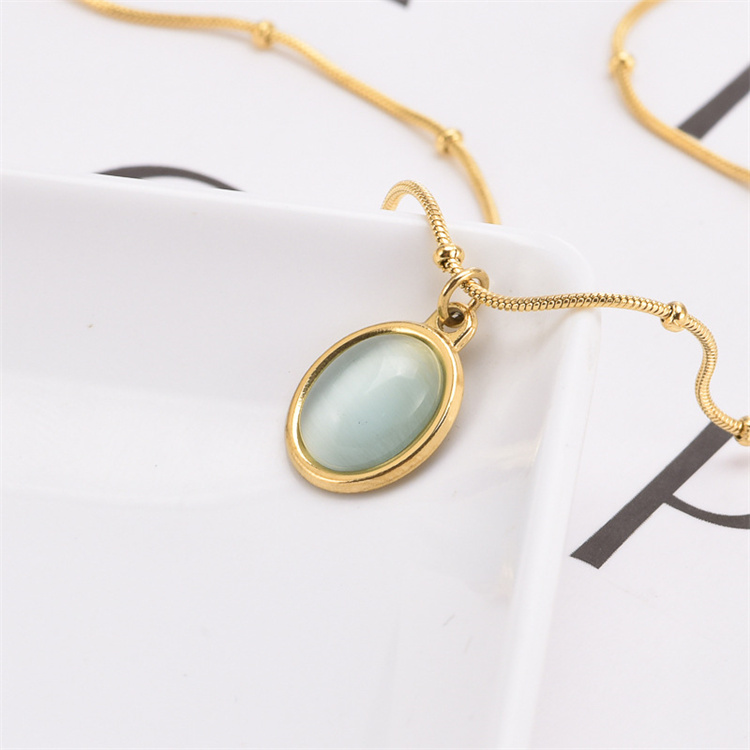 Simple Opal pendant choker necklace stainless steel necklace for women