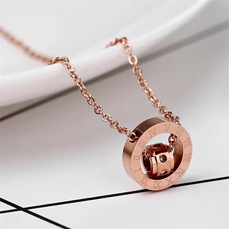 Simple Zircon Necklace Temperament Stainless Steel Double Ring Rose Gold Choker Necklace
