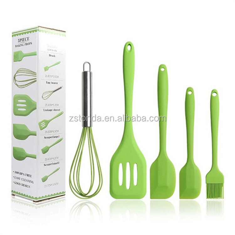 5Pcs Set Silicone Cooking Utensils Sets Egg Beater Spoon Spatula Oil Brush Kitchenware Kit Kitchen Tools Accessories