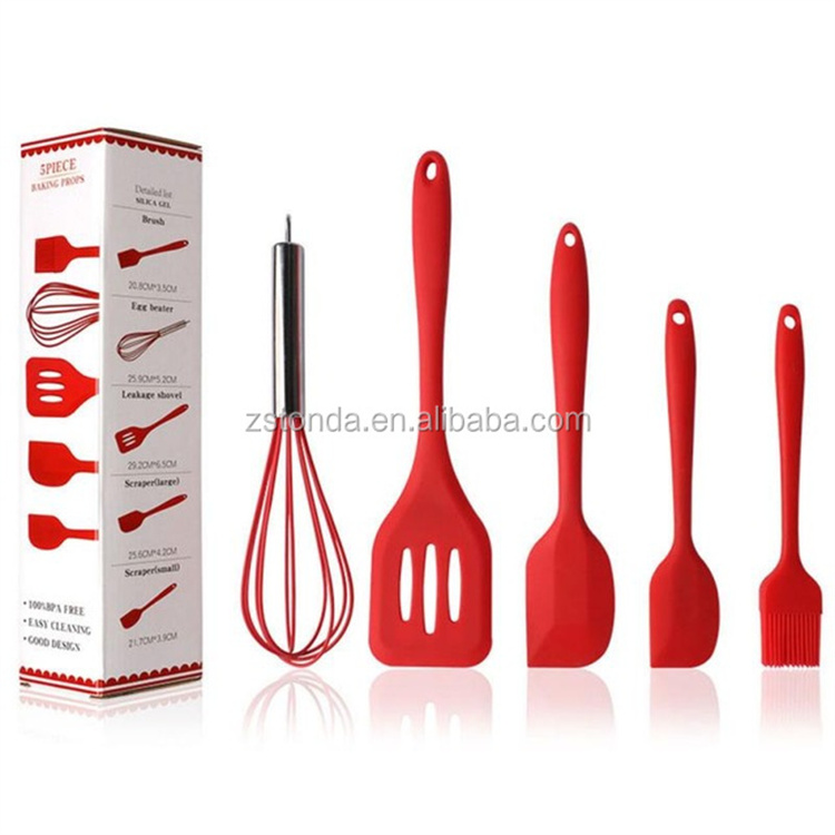 5Pcs Set Silicone Cooking Utensils Sets Egg Beater Spoon Spatula Oil Brush Kitchenware Kit Kitchen Tools Accessories