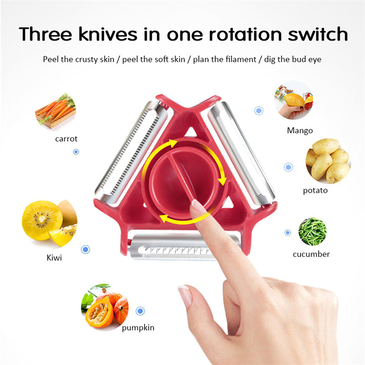 2021 Hot Sale Multifunctional rotating three-in-one peeler kitchen shredder peeling knife vegetable cutter