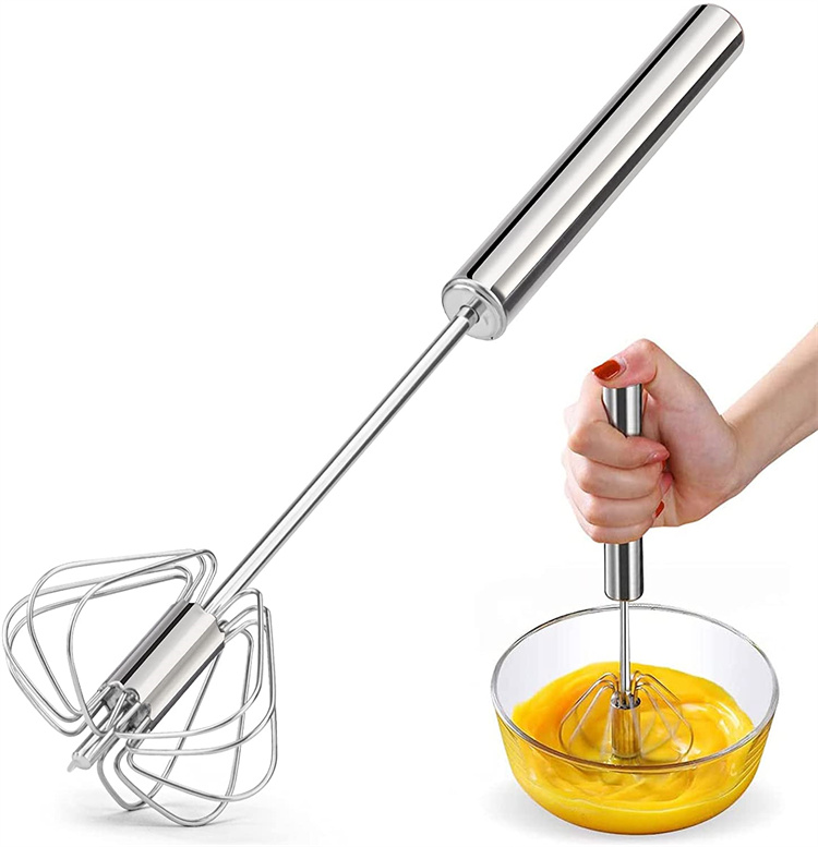14 inches Semi-automatic Egg Beater 304 Stainless Steel Whisk Manual Hand Mixer Self Turning Stirrer Kitchen Accessories