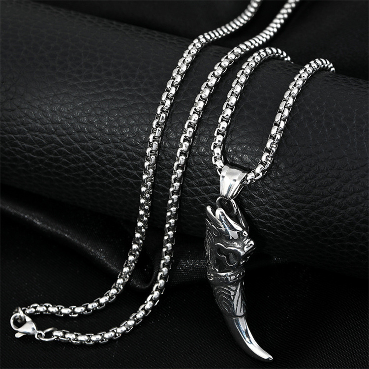 Stainless Steel Necklace Wholesale Trend Wolf Tooth Necklace Men's Retro Punk Necklace
