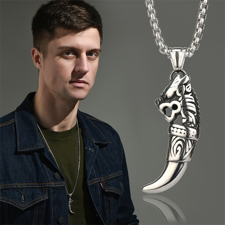 Stainless Steel Necklace Wholesale Trend Wolf Tooth Necklace Men's Retro Punk Necklace