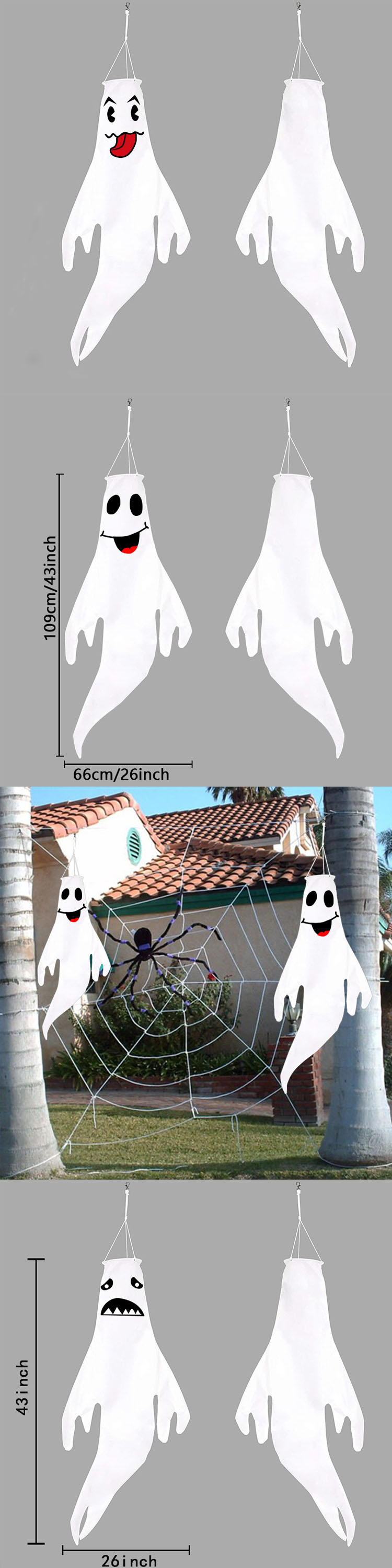 SUNBEAUTY Terror Toy White Ghost Grimace Windsock Event Party Supplies Halloween Decoration Outdoor