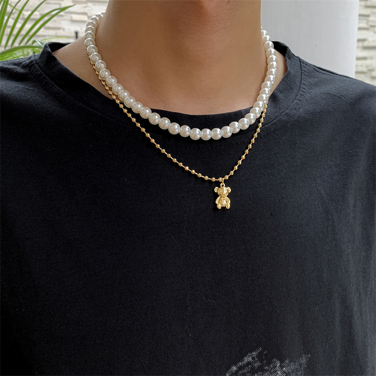 Necklace Wholesale Hot Selling Bear Pearl Necklace Hip Hop Simple Necklace Men