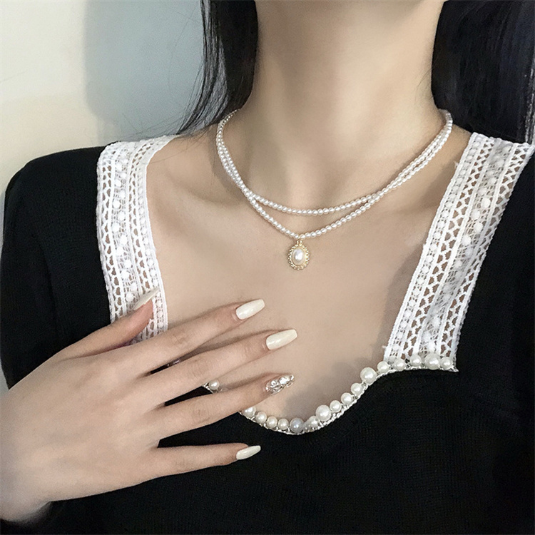 Pearl necklace wholesale retro baroque double pearl necklace simple choker necklace