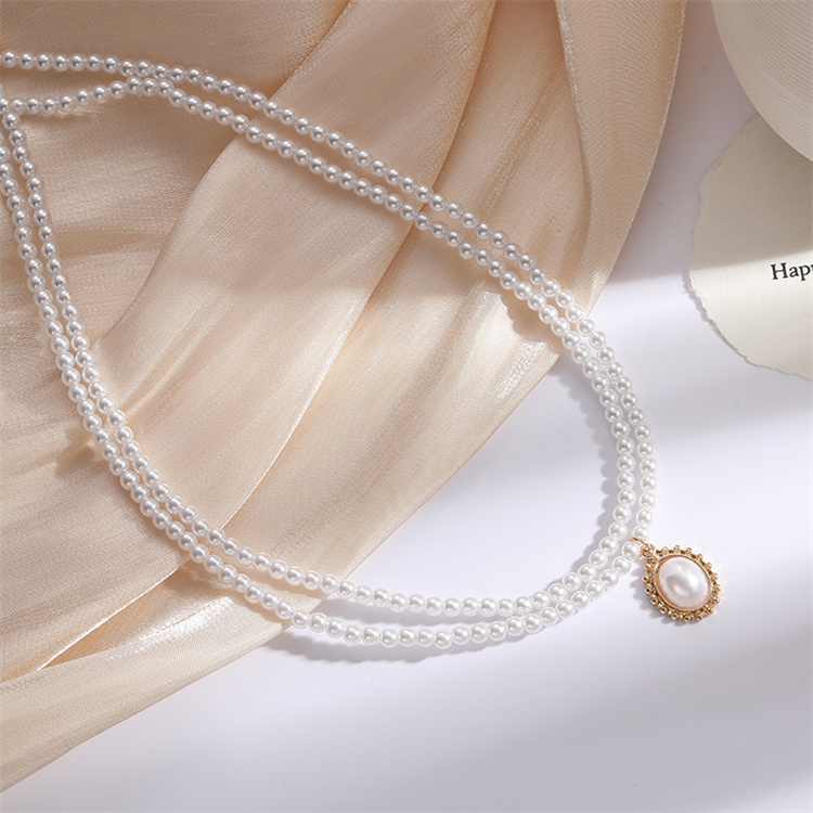 Pearl necklace wholesale retro baroque double pearl necklace simple choker necklace