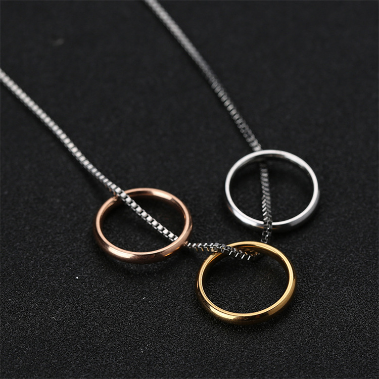 Simple Stainless Steel Three Ring Pendant Necklace Fashion Gold Plated Necklace for Women