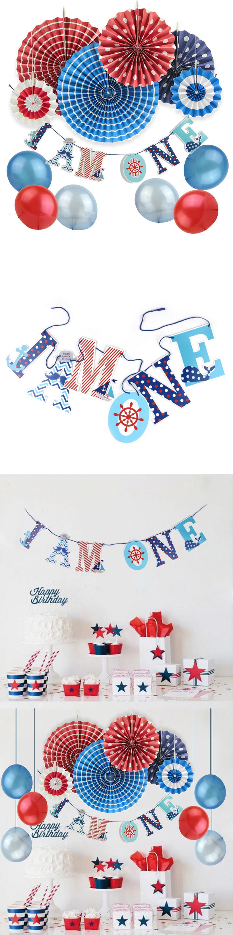 SUNBEAUTY Newly Design 1st Birthday Boy Decorations Kit Kids Party Supplies