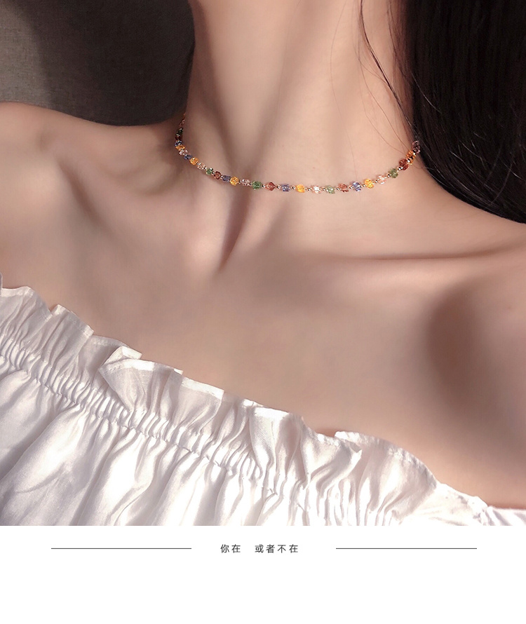 Niche Color Crystal Necklace Female Tide Clavicle Chain New Ins Simple choker Necklace