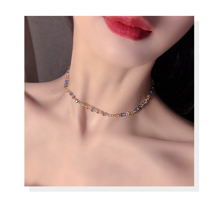 Niche Color Crystal Necklace Female Tide Clavicle Chain New Ins Simple choker Necklace