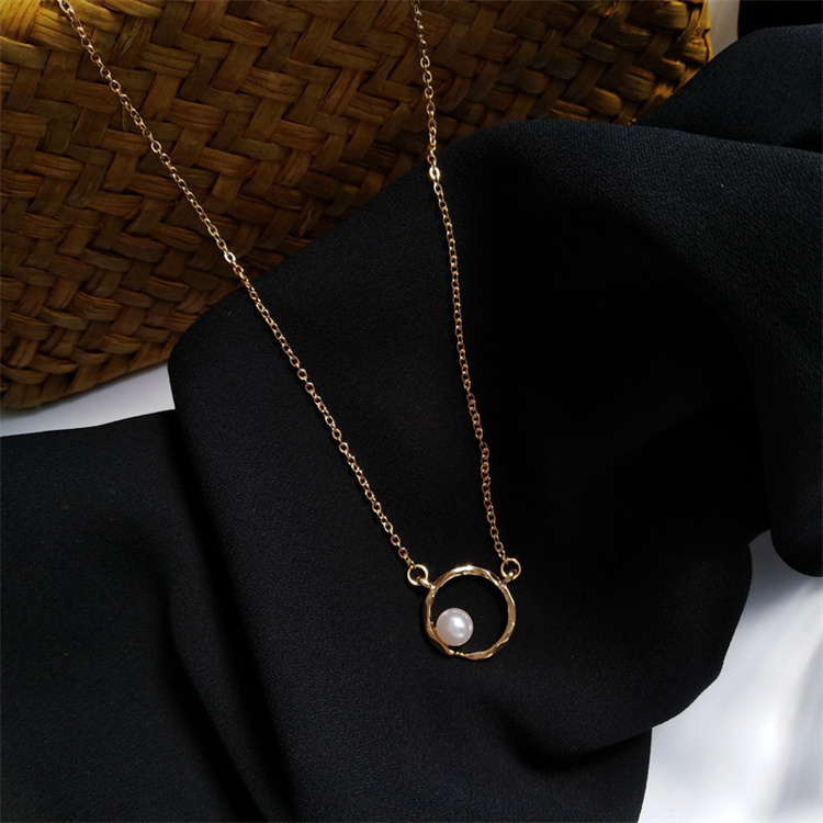 South Korean Necklace Simple Geometric Circle Pearl Choker necklaces Summer Daily Boudoir Clavicle Chain