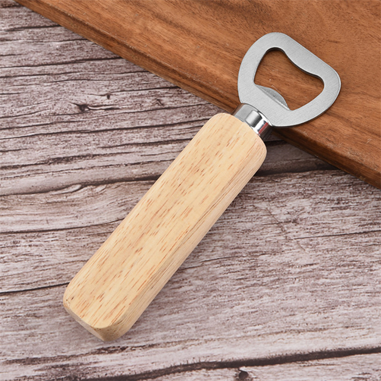 Handmade wooden long handle beer bottle opener modern simple custom logo bottle opener