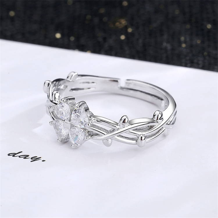 Hot sale lucky flower heart ring fashion new four leaf clover open ring for women wholesale