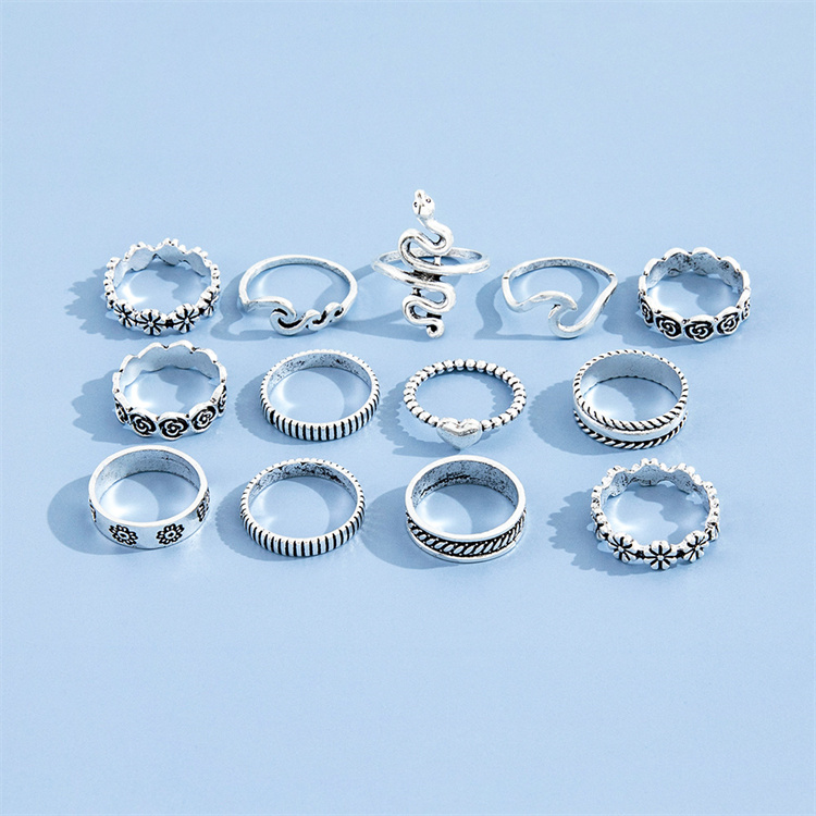 Hot Sale 13 Piece Ring Set Personality Snake Ring Flower Geometric Ring