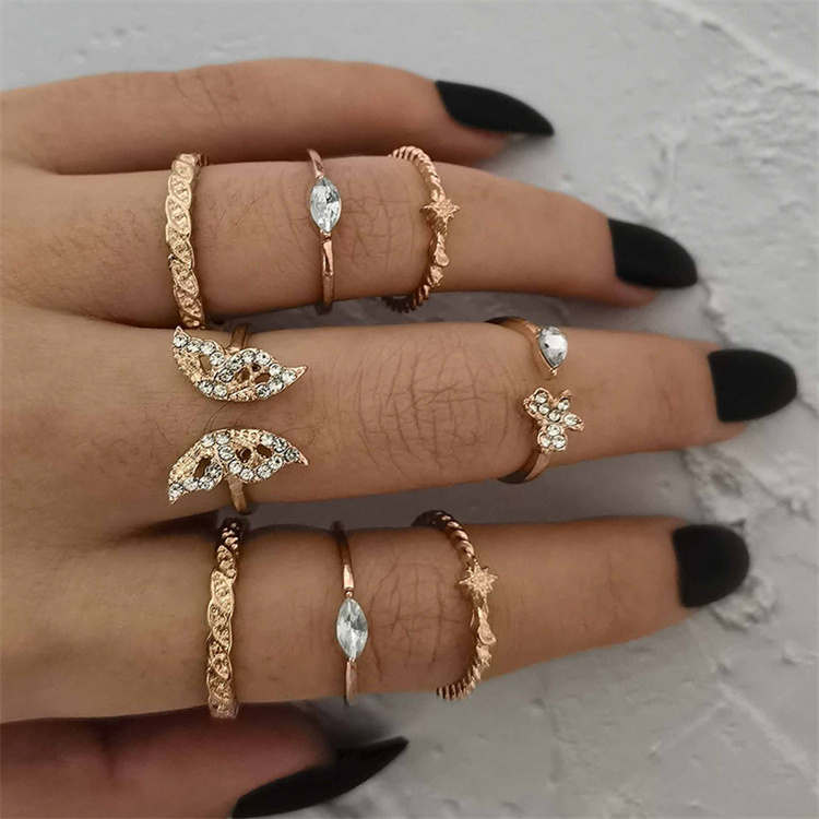 Delicate adjustable ring set women's star butterfly ring jewelry wholesale