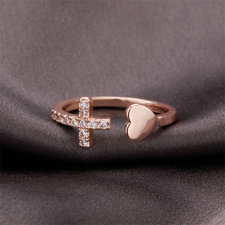 Hot selling diamond cross ring geometric peach heart ring women's ring jewelry wholesale