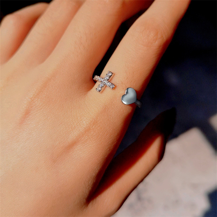 Hot selling diamond cross ring geometric peach heart ring women's ring jewelry wholesale