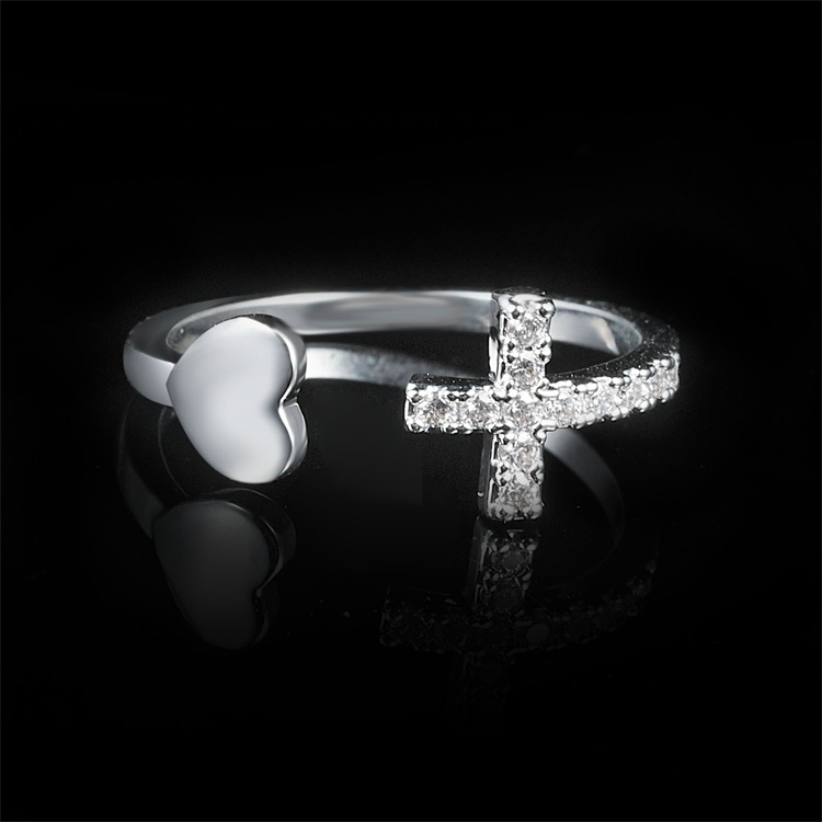 Hot selling diamond cross ring geometric peach heart ring women's ring jewelry wholesale