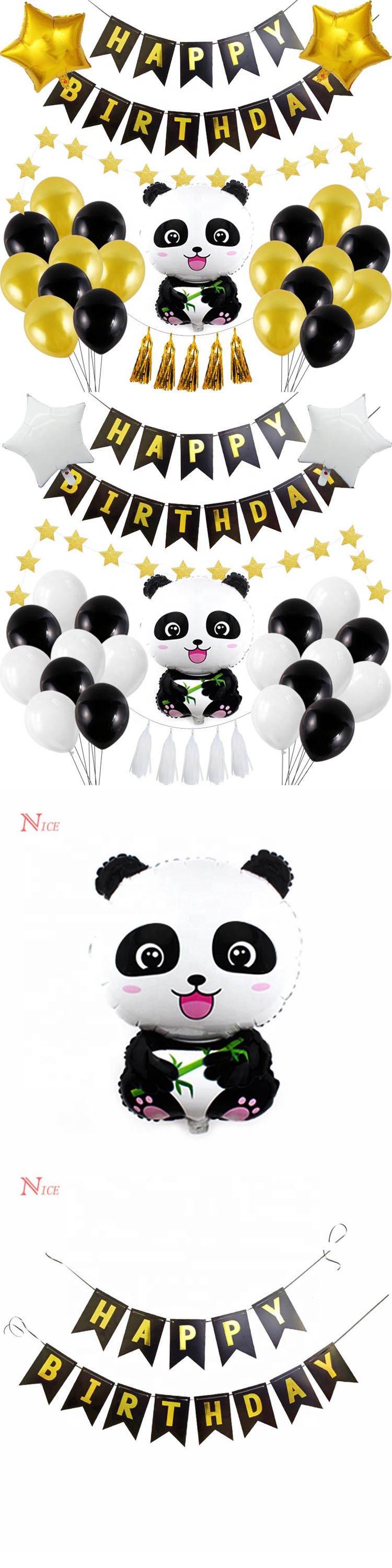 Nice Giant Panda Theme Birthday Party Decorations supplies Black White Balloons with Happy Birthday Banner Foil Panda se
