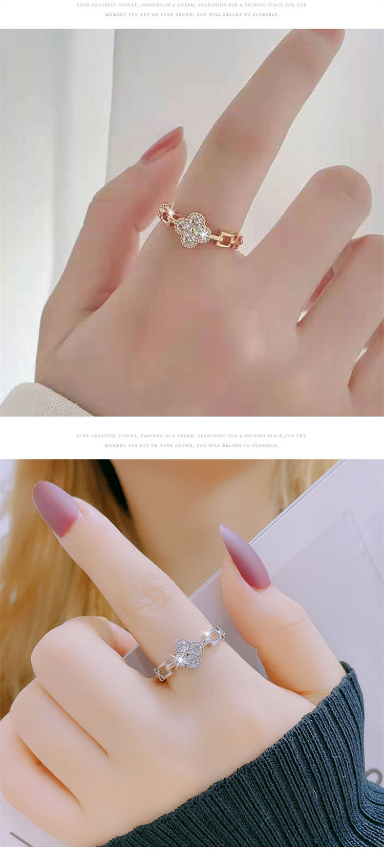 Sweet Zircon Ring Delicate Design Clover Ring Adjustable Ring for Women