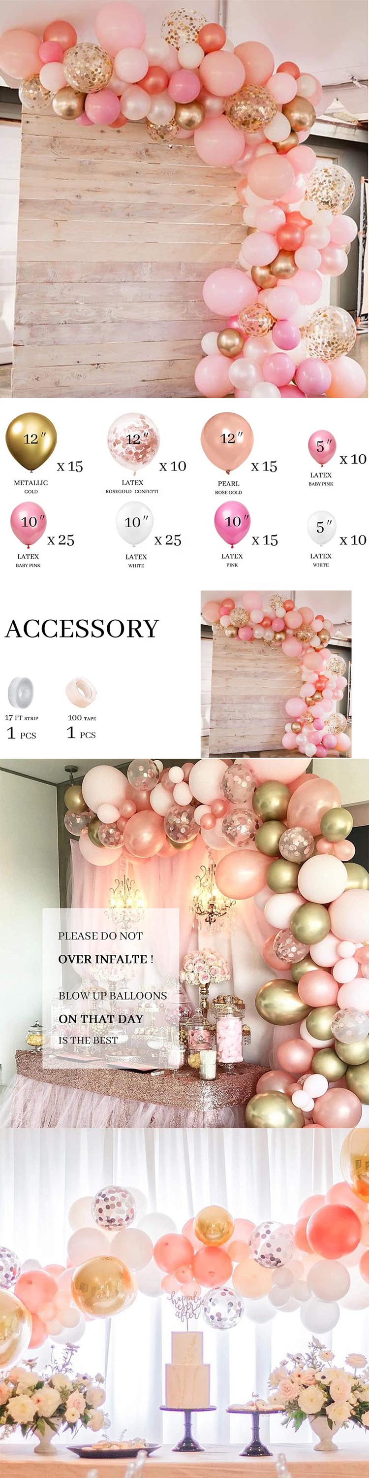 Rose Gold Balloons 100 Pack Gold and Pink Balloons Confetti Balloons Arch Kit for Bridal Shower Party Decoration